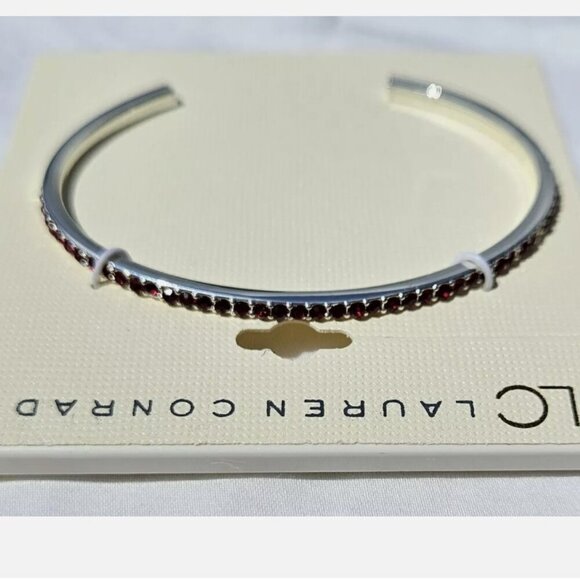 NEW Lauren Conrad Silver tone open cuff bracelet with red pave rhinestones, 7" - Picture 2 of 2